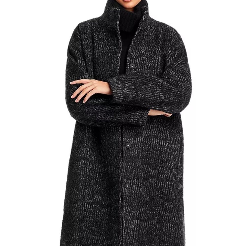 NWT Eileen Fisher Black Alpaca Jacquard Stand Collar Coat
